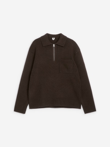 ARKET Knitted Wool Zip Polo Shirt